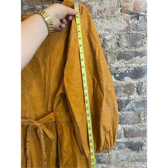 AVA & VIV Pumpkin Burnt Orange 100% Cotton Scoop Neck 3/4 Puff Sleeve Knee-lengt - Picture 12 of 14